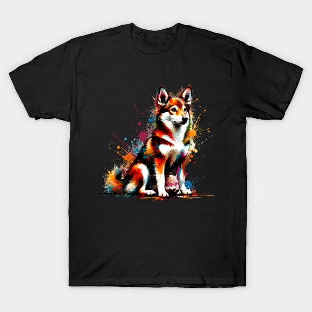 Colorful Norwegian Lundehund in Abstract Splash Paint Art T-Shirt by ArtRUs